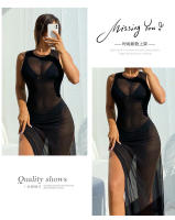 El bikini largo atractivo de la protección solar del traje de baño de la malla semi transparente del color sólido cubre la falda de la playa - details 3