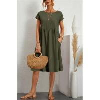 Vestido de Mujer de Moda de Verano 2025, Algodón Lino, Cuello Redondo y Corte en A. - details 4