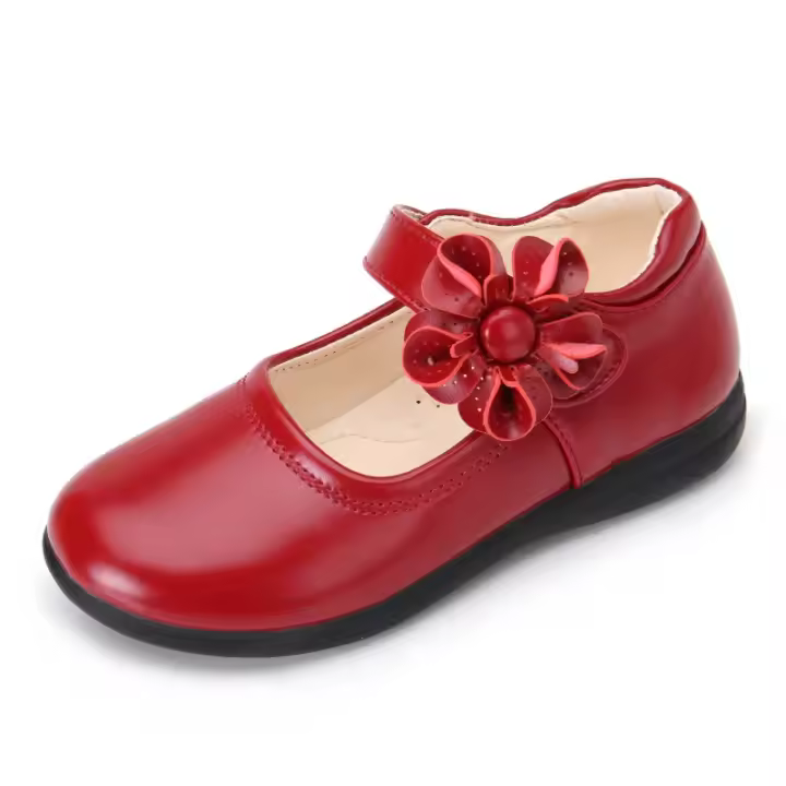 Zapato de niña de cuero floral suave negro, plano de piso, moda, fiesta y boda, Mary Jenni, verano, - 1