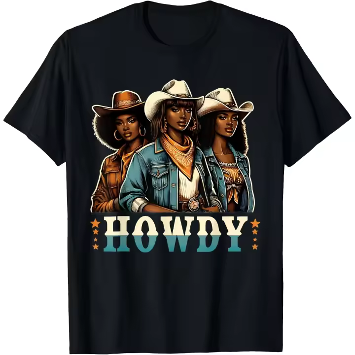 Camiseta negra de vaquera Queen Howdy Cowgirl afroamericana para hombre - 1