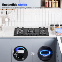 Placa de gas WEHIMO de 5 quemadores, 77 cm, empotrada en cristal, grosor 8 mm, color negro, con protección automática contra llamas, para gas natural o GLP, 10 500 W, 127-240 V - details 3