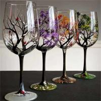 Copas pintadas a mano de árbol de las cuatro estaciones, copa de vino única de cristal de patas altas, cristalería para familiares y amigos, envío directo - details 0