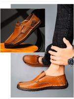 Zapatos casuales de exterior para hombre, sin cordones, planos, de cuero hechos a mano, mocasines de primavera de caña baja y talla grande - details 4