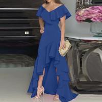 Flamin A Vestido de noche irregular y elegante con volantes y cuello en V - details 6