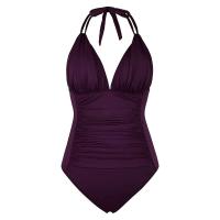 Bikini de mujer de una pieza con pecho acolchado, sin sujetador de baño de acero TRE de color liso - details 10