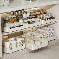 Estante de almacenamiento de cocina con rieles deslizantes, bandeja extraíble tipo cajón de cocina, caja de especias, organizador de armarios, nuevo - details 1