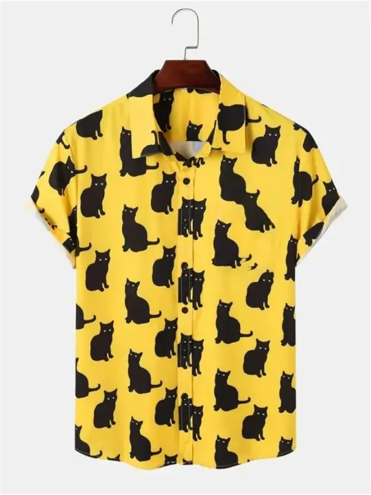 Camisa hawaiana, estampado vaquero para hombre y mujer, camisa de manga corta con solapas y botones en la playa, top casual de moda - 1
