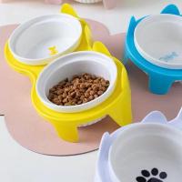Colorful Cat Bowl Ceramic Cervical Protection Pet Feeding Bowl High Foot Diagonal Double Bowl Water Bowl For Drinking Feeding - details 8