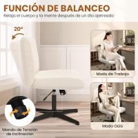 Silla de Oficina sin Reudas, Silla Piernas Cruzadas con Función Mecedora, Silla de Escritorio Ancha para Juegos, Silla de Maquillaje sin Brazos para Casa, Marfil - details 5