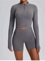 Conjunto deportivo USTADO de 2 UDS Yoga TRE para mujer, sujetador de entrenamiento transpirable Fiess, camiseta corta de manga larga para gimnasio, parte inferior ajustada para acampar - details 48