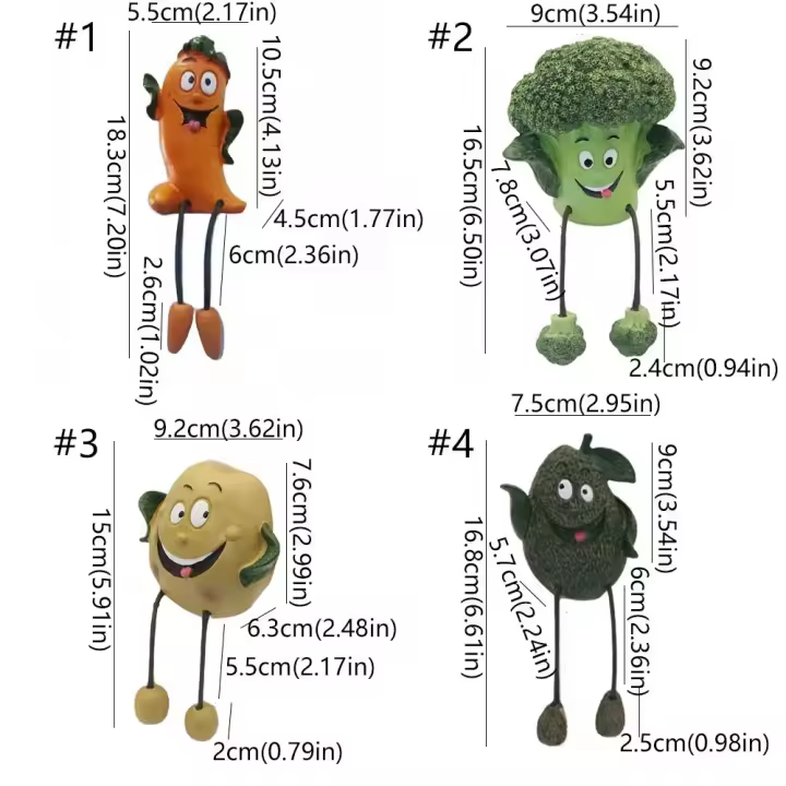 Figura de frutas y verduras de dibujos animados, brócoli, patatas, aguacate, zanahorias, adornos de escritorio, artesanías de resina, estatua de verdura, regalo - 1