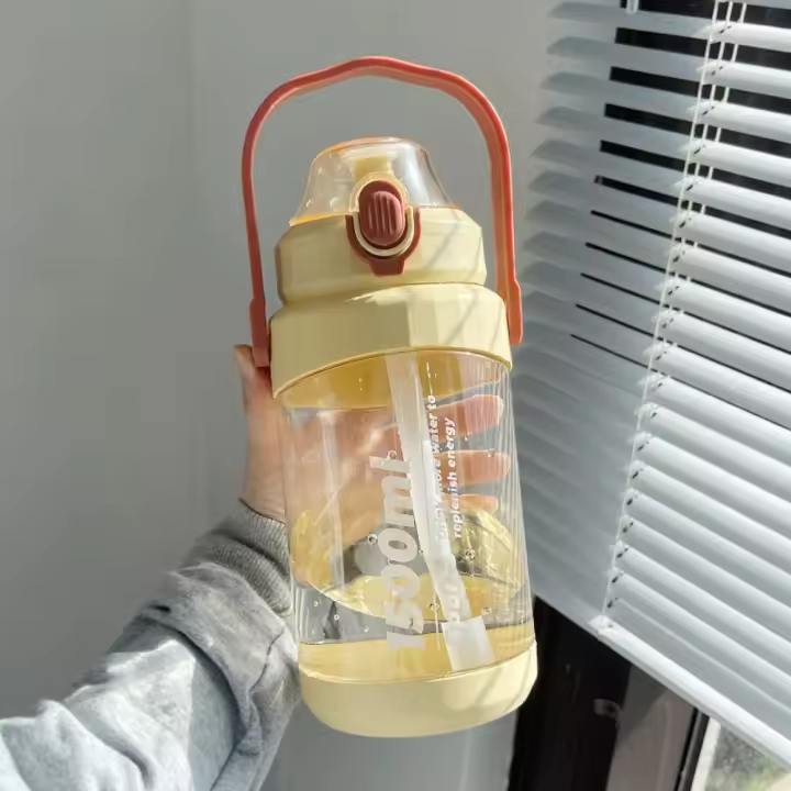 Torre de cuero deportiva, botella de agua deportiva de gran capacidad con marcador de tiempo de asa, 1,5 L/2 L - 1