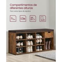 Asiento y Cojín, Banco para Zapatos con Estante, Asiento Acolchado, para Entrada Pasillo Dormitorio, 30 x 104 x 48 cm, Blanco y Gris LHS24WT - details 14