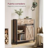 Mueble de Almacenamiento, Aparador, Armario de Cocina, con Puerta Corredera, 30 x 70 x 80 cm, Estante Ajustable, Estilo Rústico, para Sala de Estar, Marrón Roble y Negro - details 8