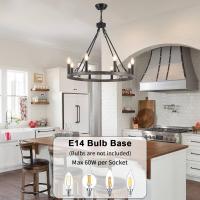 Lámpara de araña negro 8 Luces Lamparas De Techo Salon Lamparas de araña estilo vela con rueda de carro, lámparas rusticas Vintage lámpara colgante para comedor porche cocina dormitorio - details 2