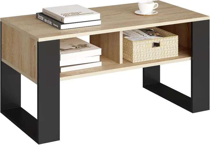 Mesa Central Baja con 2 Niveles Mesita Lateral para Sofá Mesa de Café con Comportamientos - 1