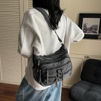 Bolso de hombro de mezclilla para mujer, bandolera de color sólido a la moda con correa ajustable, cierre de cremallera, forro de poliéster, bolso de viaje estilo coreano - details 6