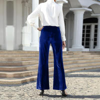 Pantalones de collage de terciopelo dorado para mujer, micro-acampanados, de gran altura - details 6