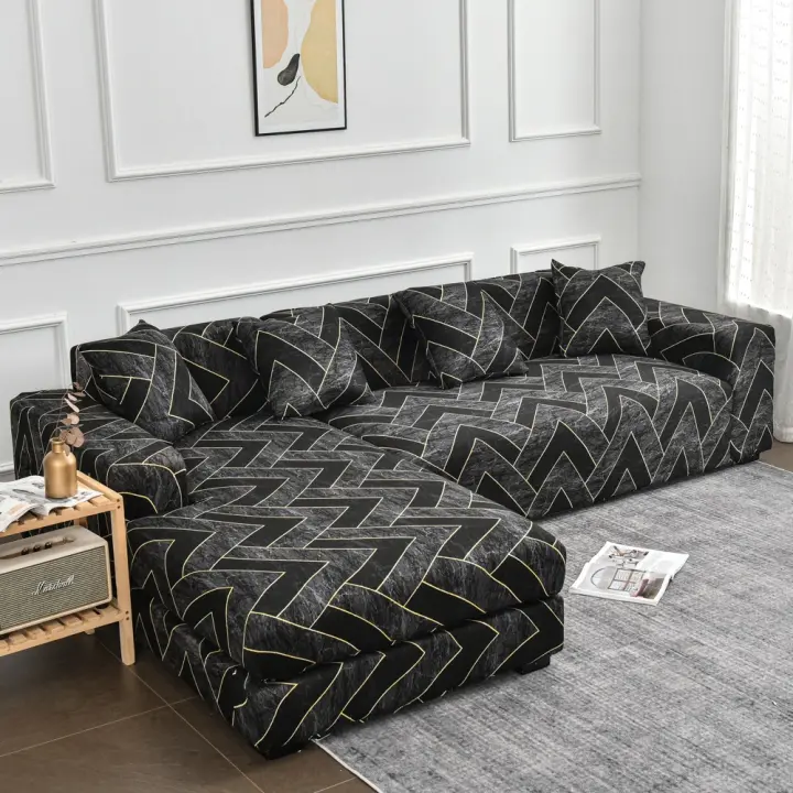 Funda para Sofá Chaise Longue elástica, 1/2/3/4 Piezas, Sofá ajustable de Forma L Extraíbles Lavables - 1