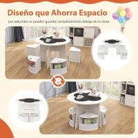 Juego de mesa y sillas para niños de 5 piezas, tablero de pizarra para escribir, mesa redonda apilable infantil con 4 taburetes de almacenamiento para actividades, arte, lectura (rosa) - details 11