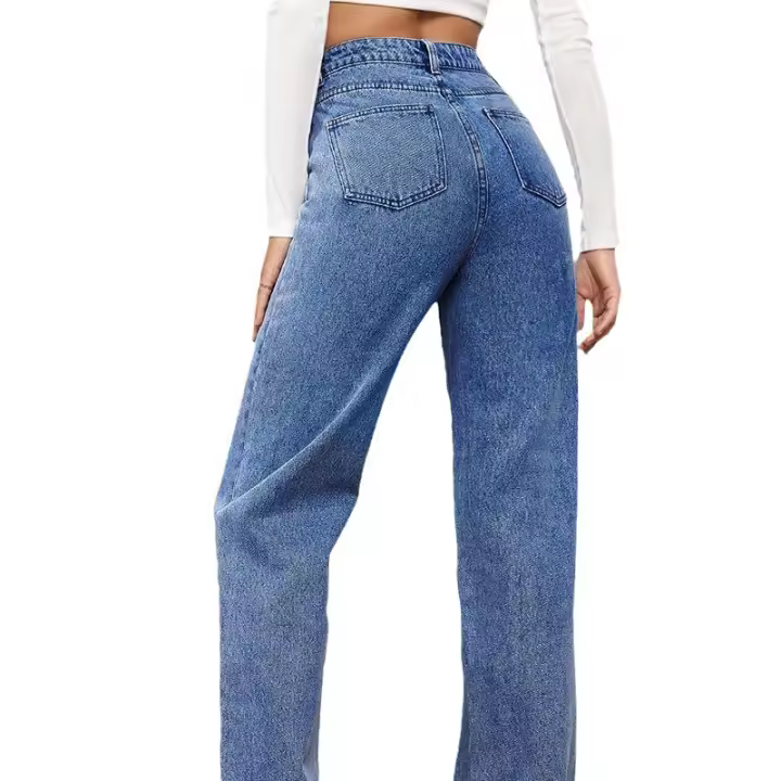 Pantalones vaqueros elásticos lavados para mujer, jeans de pierna recta, moda - 1