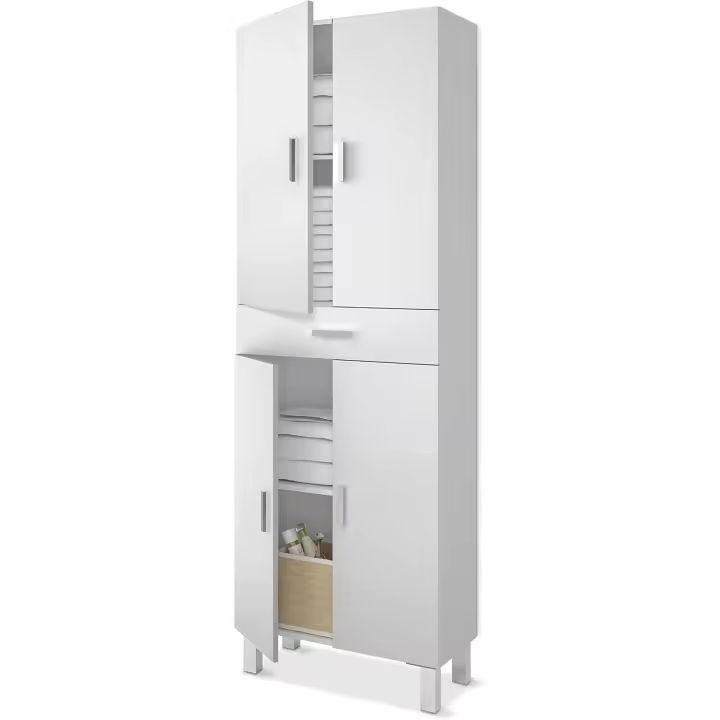Columna de baño, Mueble de Lavabo, 4 Puertas y 1 cajón, Modelo Aruba, Acabado en Blanco Brillo, Medidas: 60 cm (Ancho) x 182 cm (Alto) X 29 cm (Fondo), Grande - 1