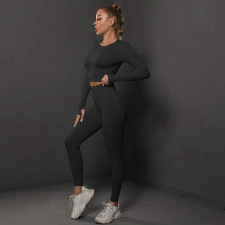 Conjunto de yoga sin costuras para mujer, body de cintura alta para correr y gimnasio, conjunto deportivo - 1