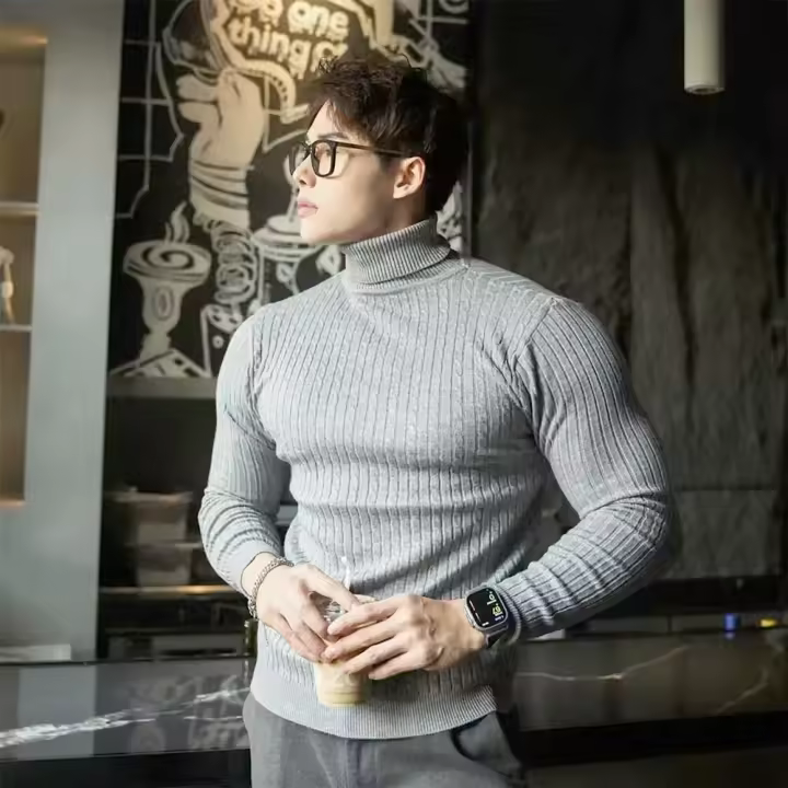 Suéter de cuello alto para hombre, jersey básico con mangas g, cálido y maduro, de otoño - 1