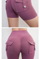 pantalones cortos de Fitness para mujer, pantalones de ejercicio de tres cuartos, Cargo, secado al aire, bolsillo, Yoga, elevación ajustada, Verano - details 6