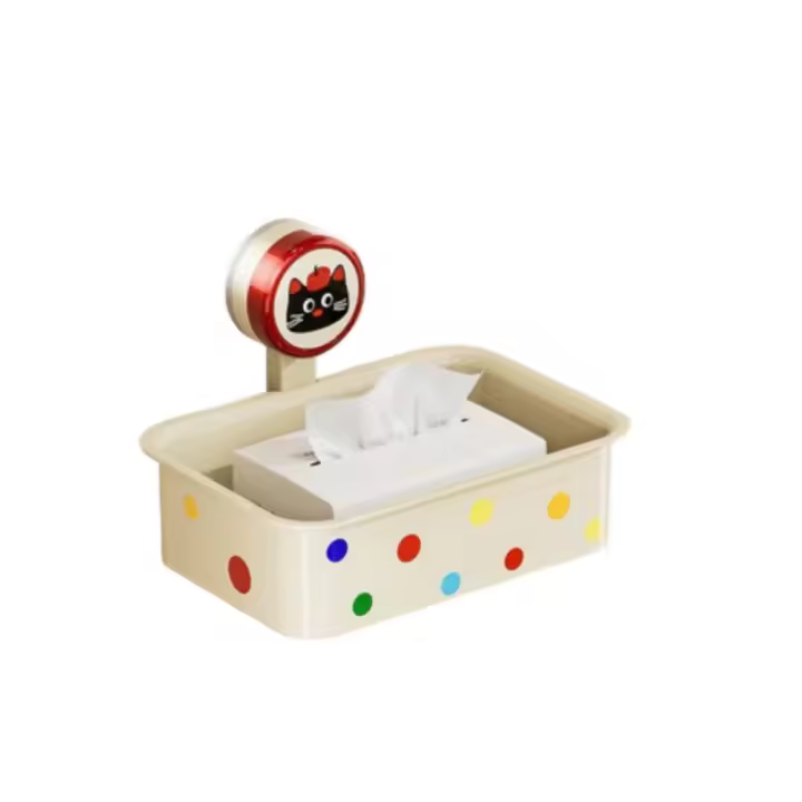 Estante de almacenamiento de champú con ventosa, dispensador de pañuelos de plástico sin perforaciones, portarrollos de papel impermeable para ahorrar espacio - 1