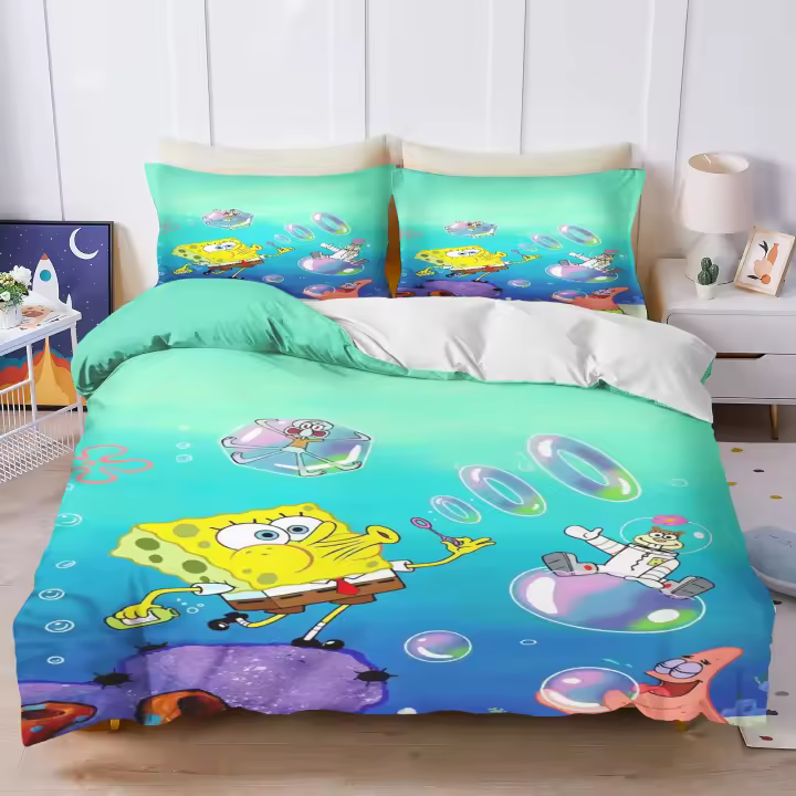 Juego de Ropa de Cama de Esponja Spongebo Juego de Ropa de Cama para Niños 3D con Funda de Edredón - 1