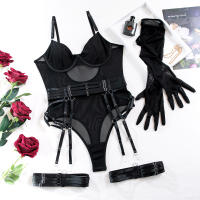 Nueva lencería erótica banda empalme guantes ajustados conjunto de tres piezas camisón camisón ropa interior sexy lencería erótica para mujeres - details 14