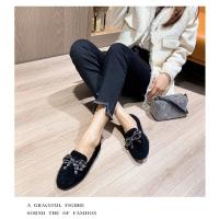 Zapatos planos de piel de visón con lazo de cristal para mujer, mocasines de algodón de felpa cálidos, cuentas de cordones de punta cuadrada, Invierno - details 10