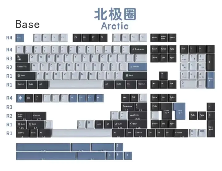 Juego de teclas G Arctic ABS de doble disparo, teclas de perfil Cherry con barra espaciadora ISO Enter 7U para teclado de diseño HHKB EU, 1 Juego - 1