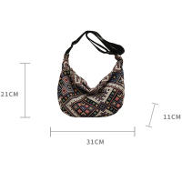 Bolso de hombro de lona de viento étnico para mujer, bolso de mensajero pequeño, bolsos de mano simples con cremallera, bolso de playa informal, nueva tendencia, 2024 - details 0