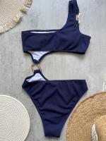 Traje de Baño de Una Pieza de Corte Alto Traje de Baño Liso de Hombro Único para Mujeres - details 8