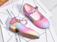 Zapatos de cuero con purpurina para niñas, zapatos de princesa con arcoíris, de tacón alto, informales, para fiesta, boda y baile - details 3