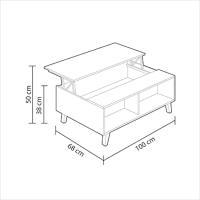 Mesa de centro elevable comedor salón, mesita mueble salon comedor acabado en Blanco Brillo y Roble , Medidas: 100 cm (largo) x 38/48 cm (alto) x 68 cm (fondo) - details 2