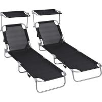Paquete de 2 Sillas de Playa Rebanables con Parasol Ajustable Plegables y Portátiles para Jardín, Terraza, Piscina o Camping Aluminio Ligero y Tela Transpirable Resistente al Aire Libre - details 0