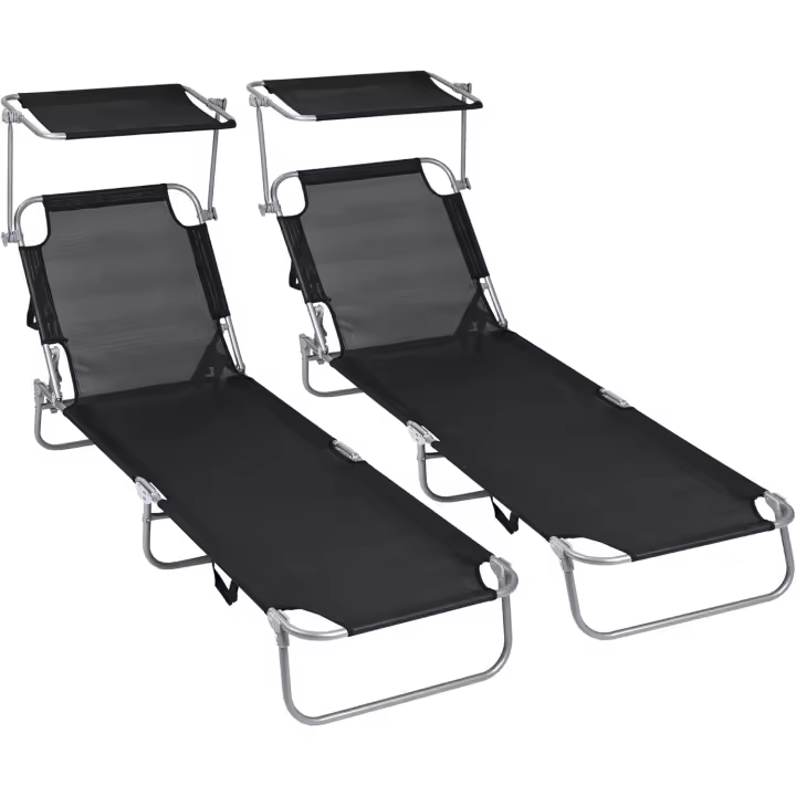 Paquete de 2 Sillas de Playa Rebanables con Parasol Ajustable Plegables y Portátiles para Jardín, Terraza, Piscina o Camping Aluminio Ligero y Tela Transpirable Resistente al Aire Libre - 1