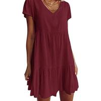 Mini Vestido Sexy de Manga Corta con Cuello en V para Mujer Túnica Swing, Plisado, Color Sólido, con Volantes y Borlas, Corte en A, Informal, Suelto - details 2