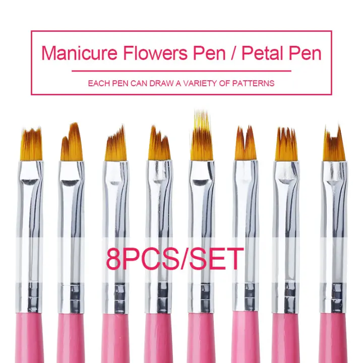 Pincel de Uñas French Tip Arte Clavo 8PCS con Mango Plateado y Rosa Herramientas de Arte de Uñas para Pintura Acrílica en Forma de Medio Luna - 1