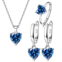 Conjuntos de Joyería de Plata Esterlina 925 Anillo de Zirconia Corazón, Pendientes, Collar - details 8