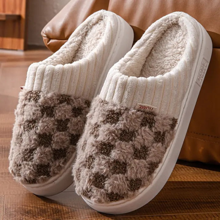 Interior y exterior hogar piso de madera otoño e invierno pantalones cálidos zapatillas de algodón. - 1
