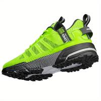 CLOHOO Zapatillas de deporte de punto transpirables para hombre con suela MD acolchada gruesa: comodidad para todas las estaciones, detalles en verde neón/negro, tracción duradera para deportes y uso casual, calzado cómodo, diseño de zapato elegante, - details 1