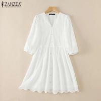 ZANZEA-vestido de mujer de encaje de retales, Vestidos informales de verano y primavera, Vestidos con cuello en A, ropa de calle por encima de la rodilla, vestido veraniego - details 9