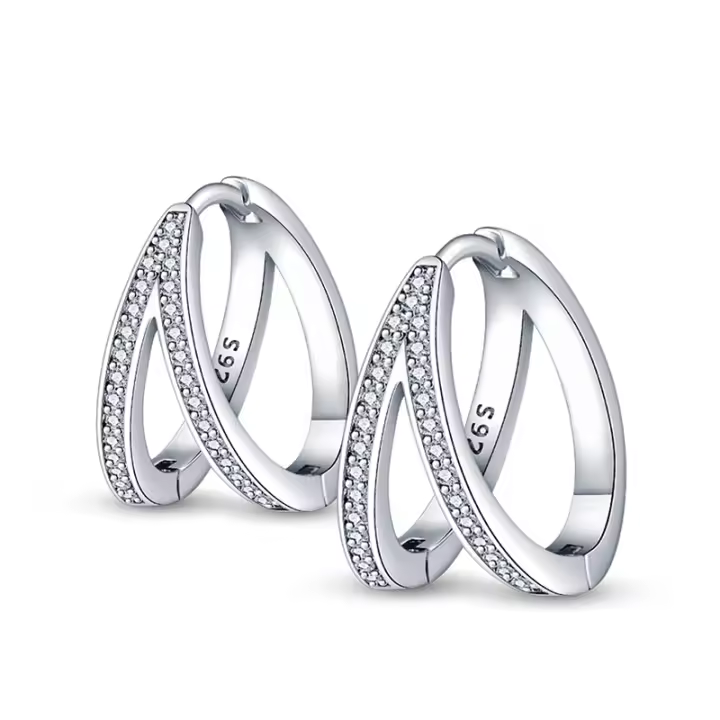 Pendientes de aro para mujer, Plata de Ley 925, líneas geométricas, estrellas y luna, pendientes para mujer, regalos de joyería - 1
