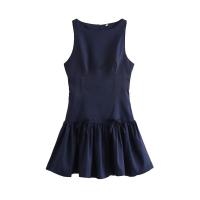 Vestido Mini con Volantes para Mujer 2025 Cremallera Trasera, Cuello Redondo, Sin Mangas, Moda Elegante - details 2