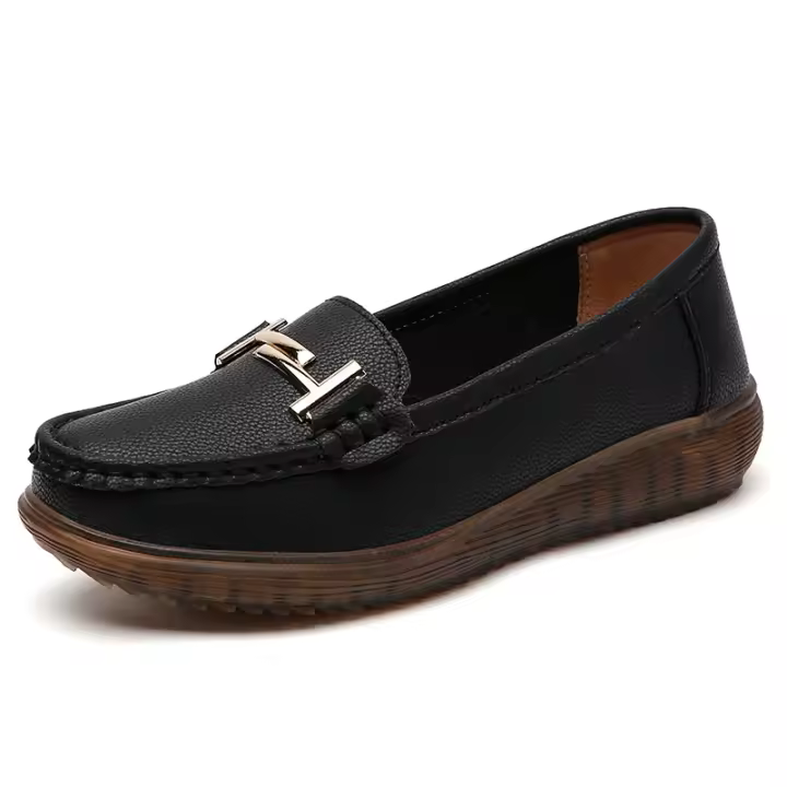 Zapatos de mujer de primavera nuevo estilo Mocasines de cuero genuino, punta redonda, planos, antideslizantes, suela suave Comodidad individual para mujeres de edad media y mayor - 1