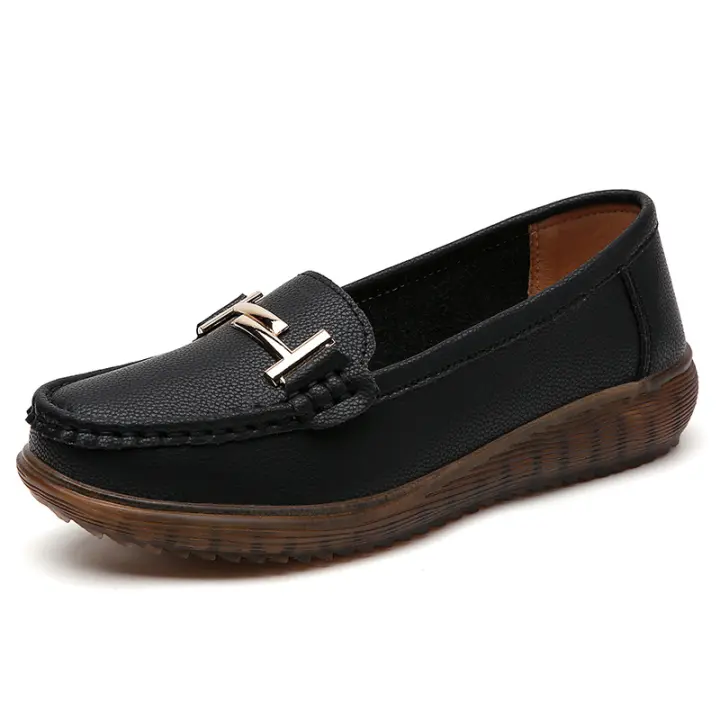 Zapatos de mujer de primavera nuevo estilo Mocasines de cuero genuino, punta redonda, planos, antideslizantes, suela suave Comodidad individual para mujeres de edad media y mayor - 1